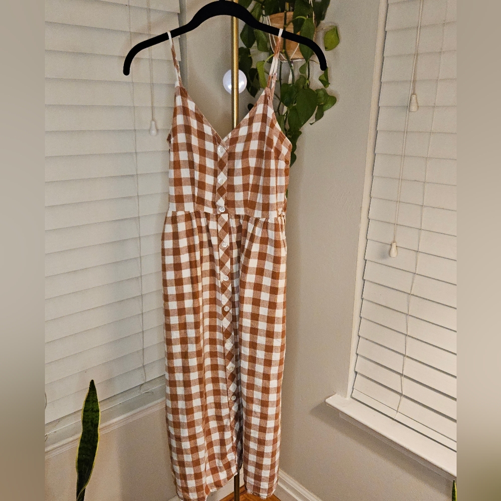 a new day Orange, Brown and White Checkered Midi Dress